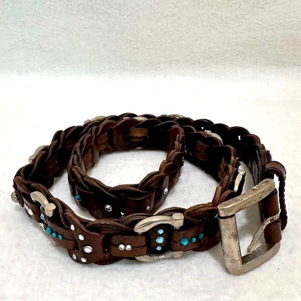 Amiee Lynn Brown Leather Belt Solid Brass Hardware Horse Bit Equestrian Bling